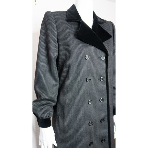 GIVENCHY NOUVELLE BOUTIQUE Vintage '80s Wool Double Breast Pinstripe Overcoat 36 - Picture 12 of 13